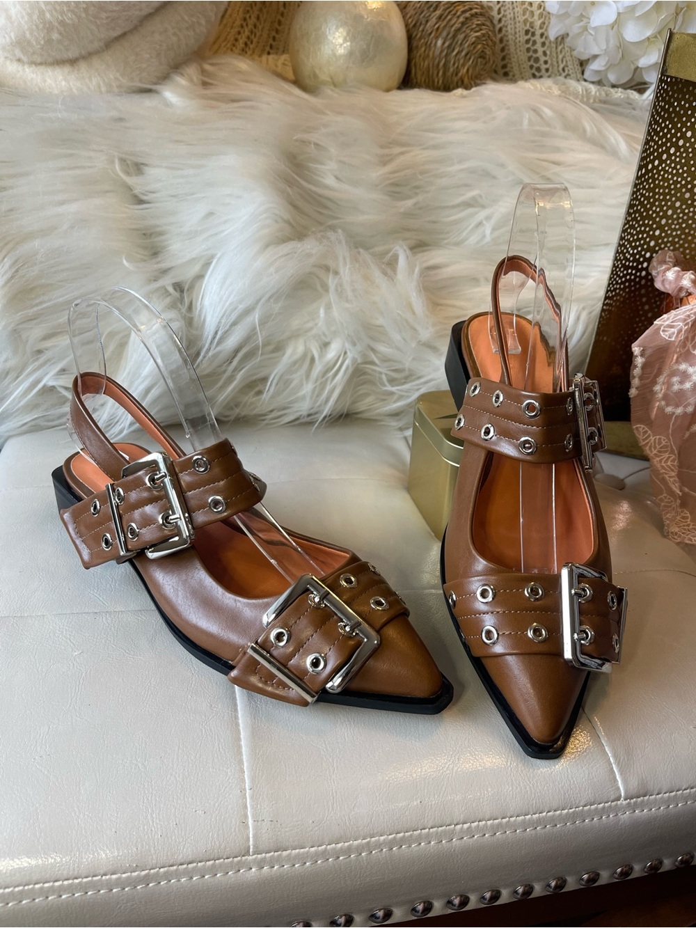 GANNI *affordable alternatives* Buckle Ballerina flats in brown/cognac